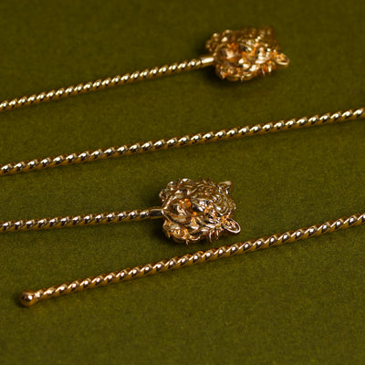 Tiger Head Cocktail Stirrer Set in Gold Plating