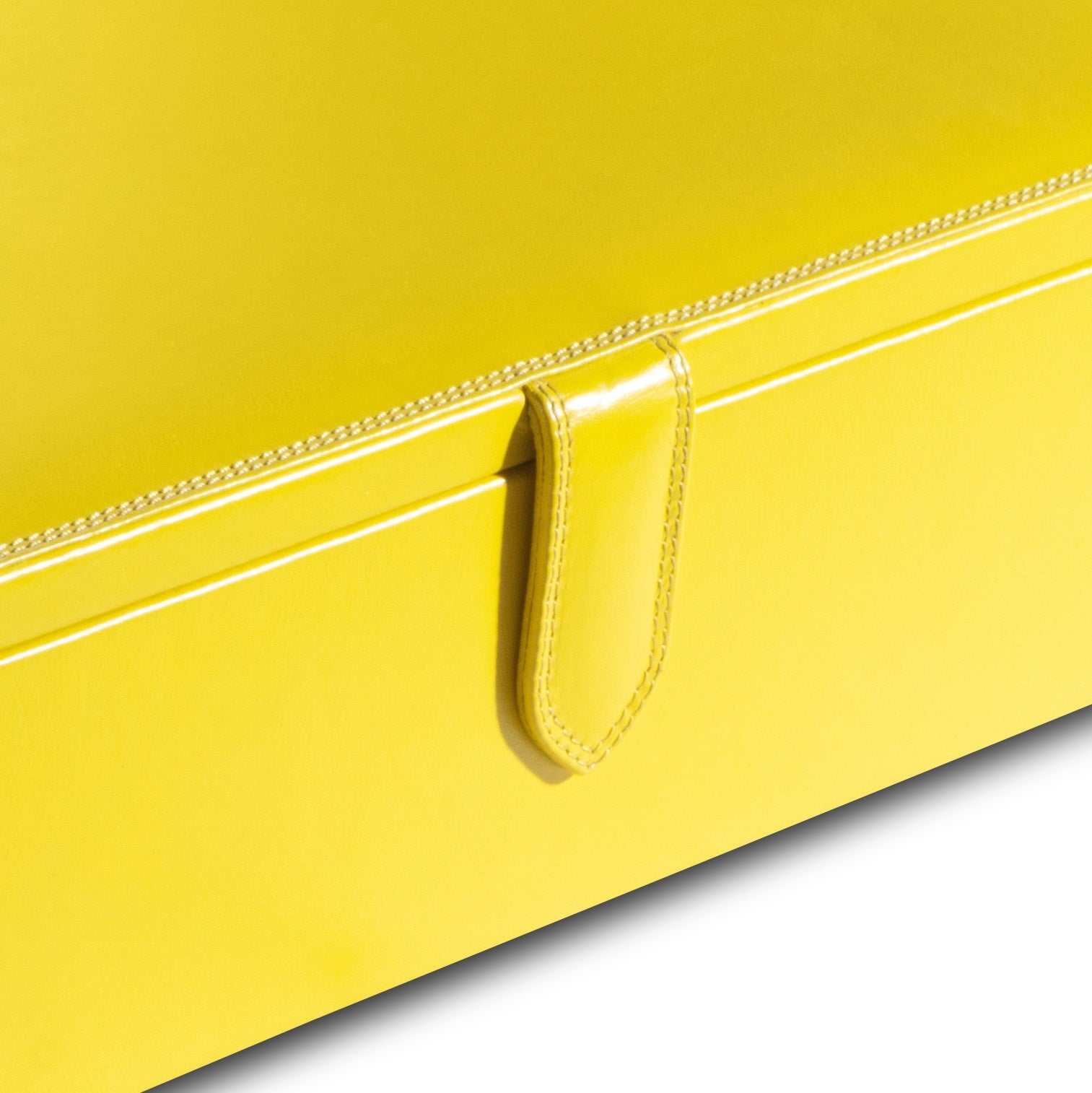 Mellow yellow leather box close up premium finish detail - The Mage Home