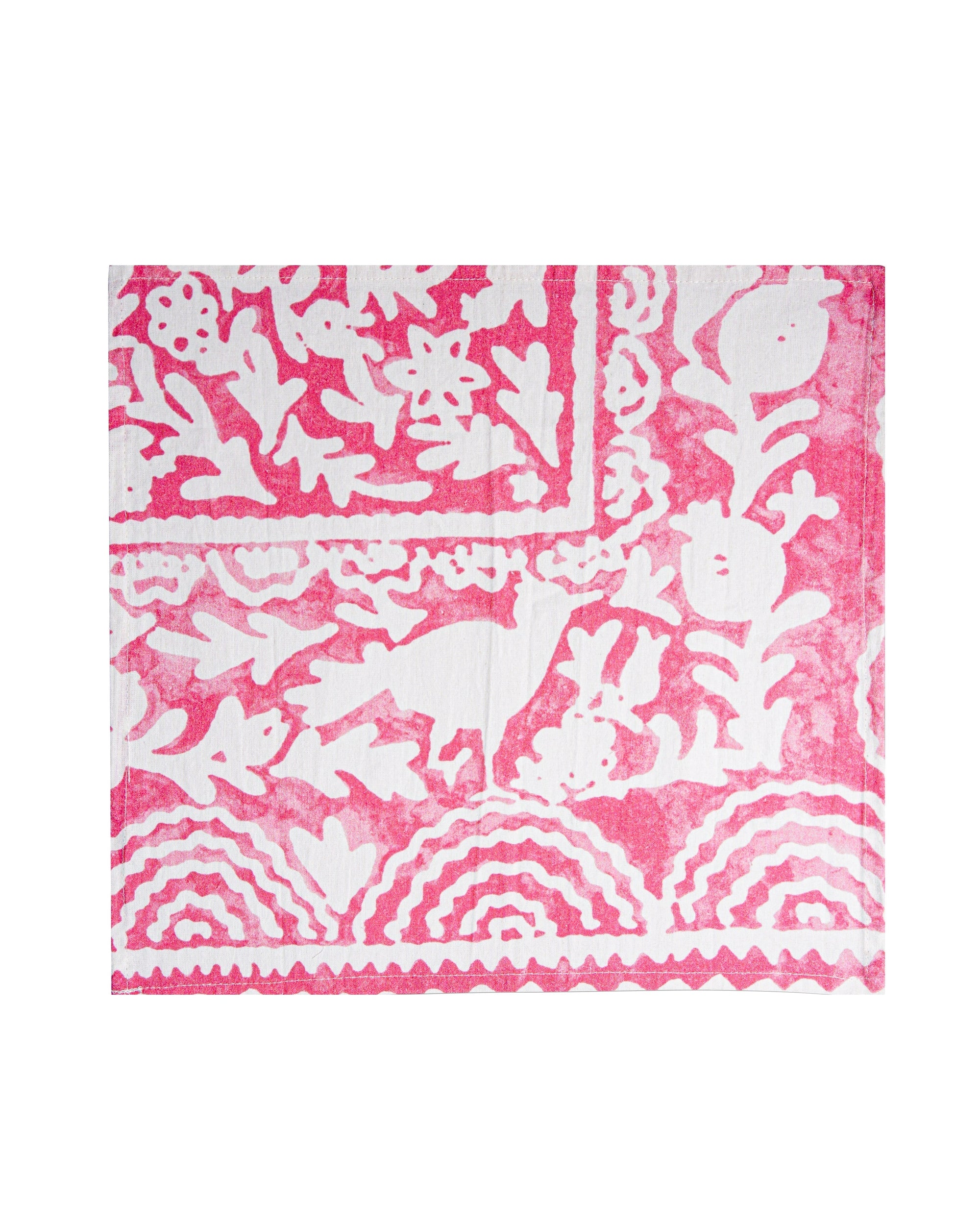 Ayna Green Pink Bird Printed Napkin - 14"X14"