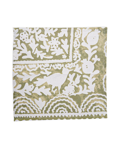 Ayna Green Pink Bird Printed Napkin - 14"X14"