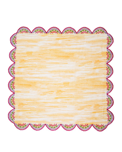 Rahat Yellow Scallop Embroidered Napkin - 16"X16"