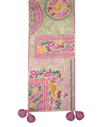 Ayna Green Printed Table Runner - 14"X72"