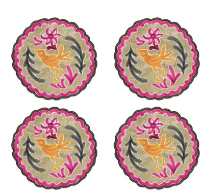 Ayna Green Bird Printed Tea Coaster - 4"x4"