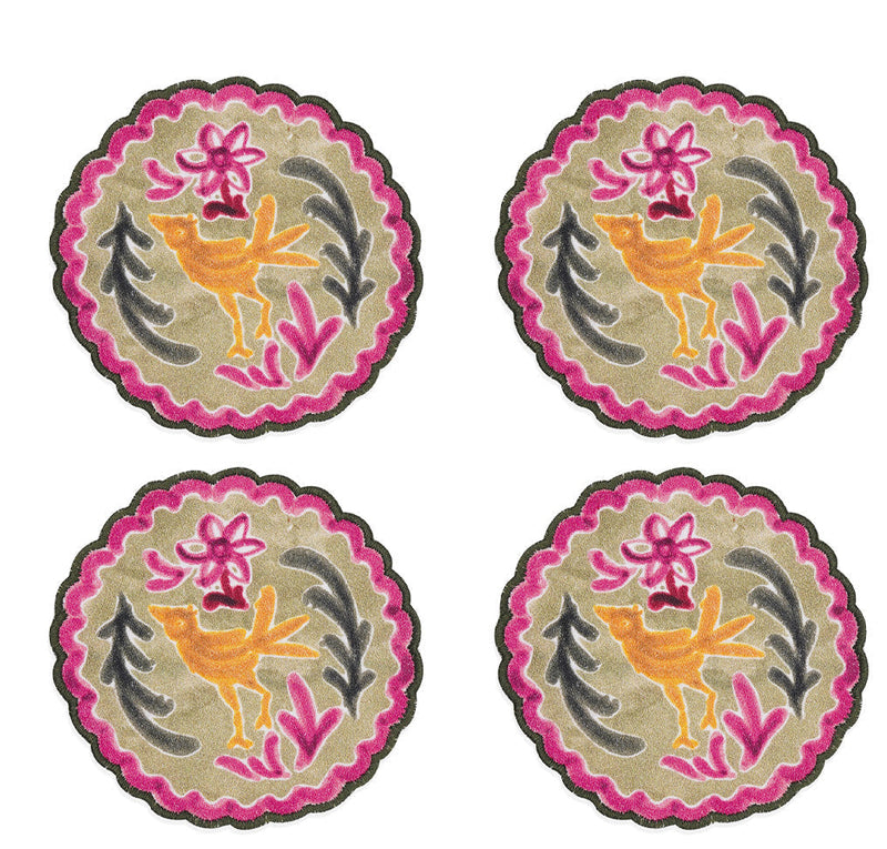 Ayna Green Bird Printed Tea Coaster - 4"x4"