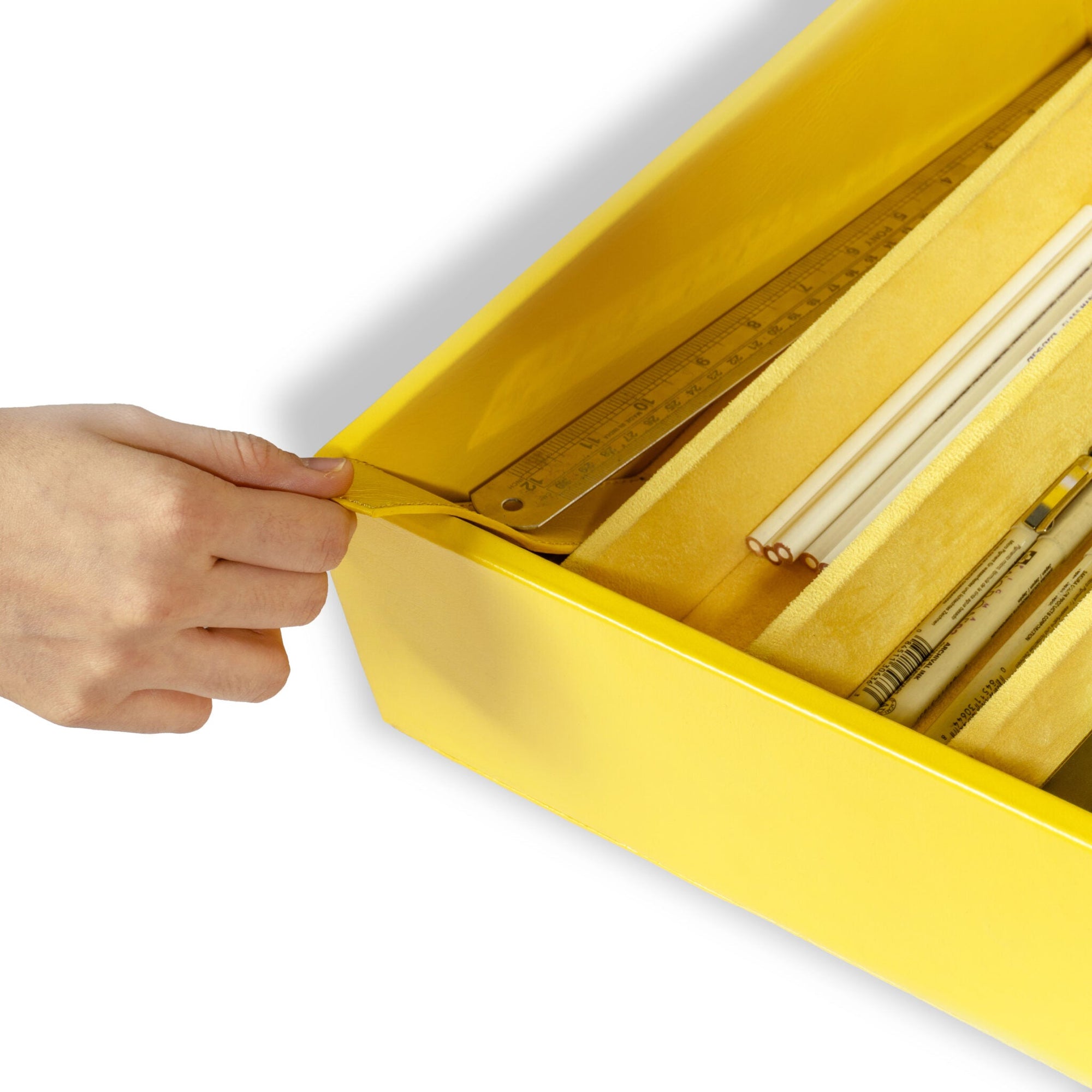 Cheerful yellow leather desk box The Mage Home India