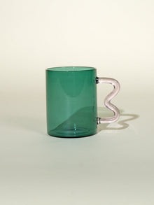 Swirl Glass Teal Cup - Pink Handle