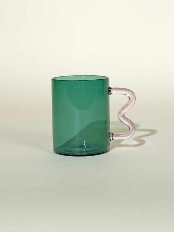 Swirl Glass Teal Cup - Pink Handle