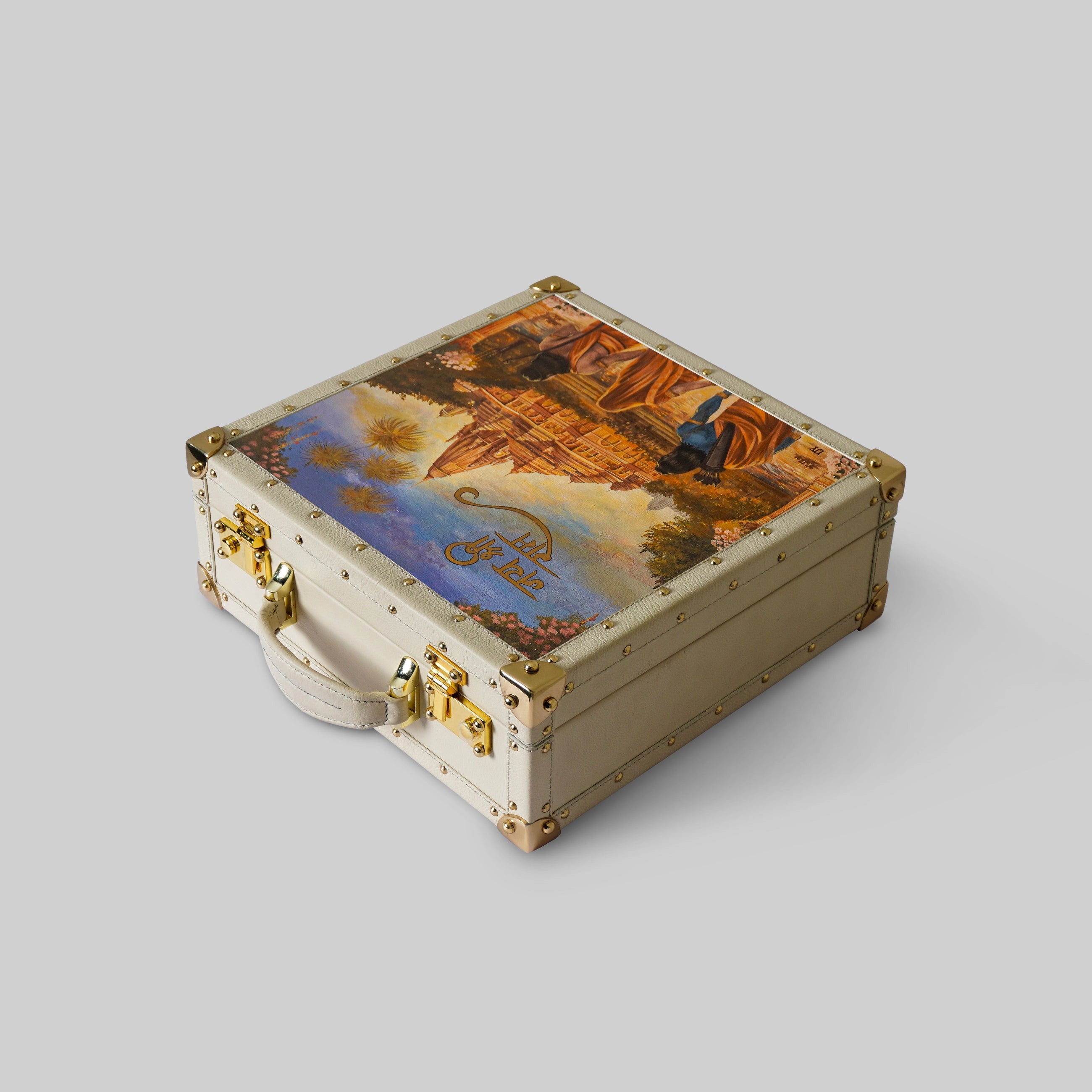 Ayodhya Watch Box temple inspired leather suede India - The Mage Home