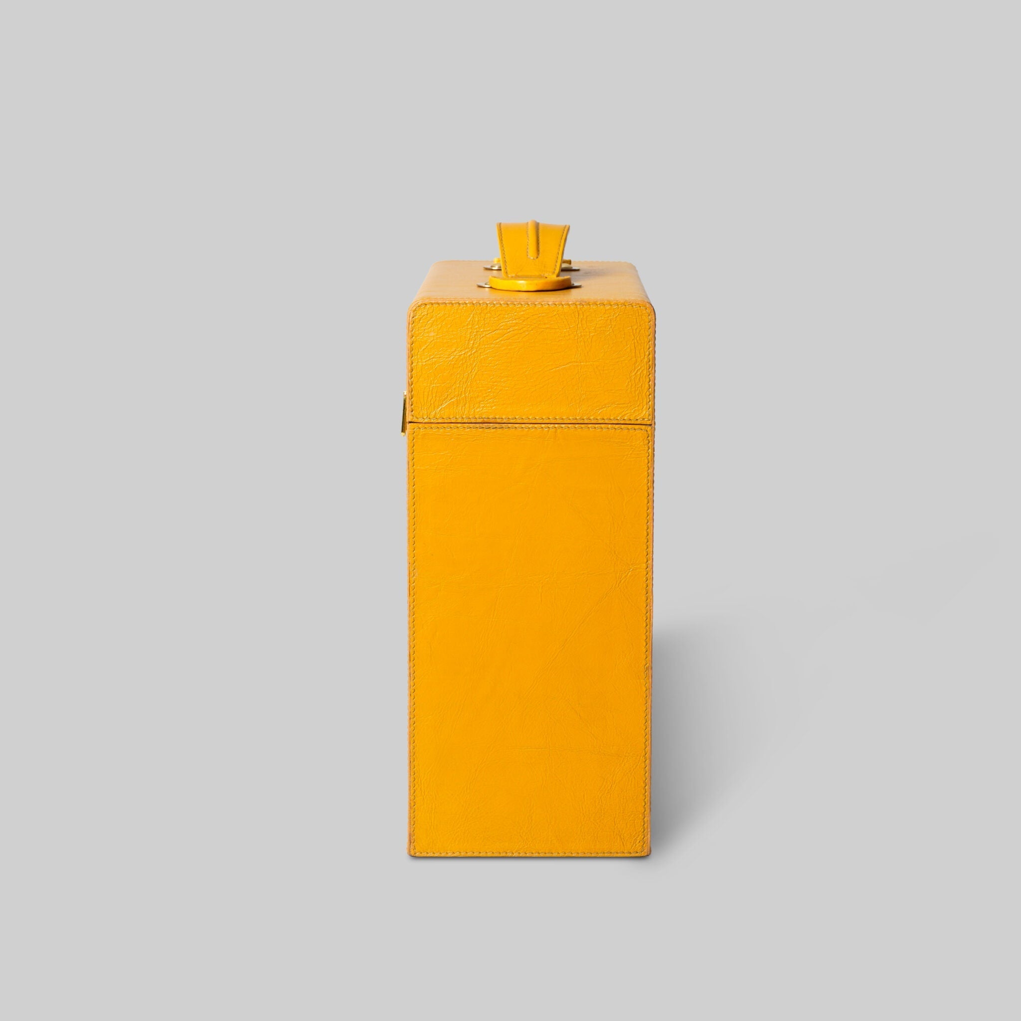 Yellow mini bar close up leather detail handcrafted India - The Mage Home