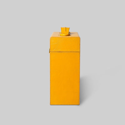 Yellow mini bar close up leather detail handcrafted India - The Mage Home