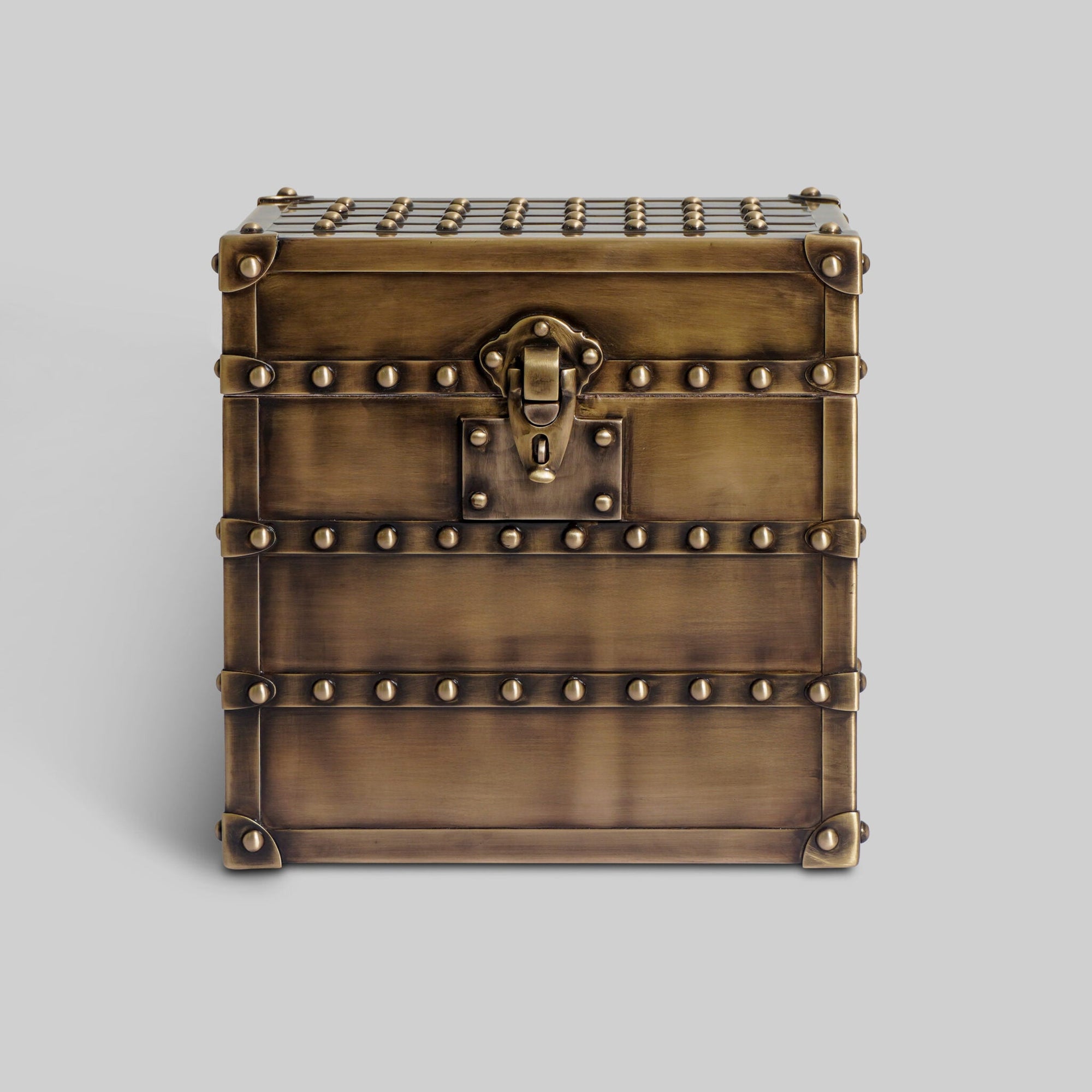 Golden trunk box antique finish premium leather India - The Mage Home