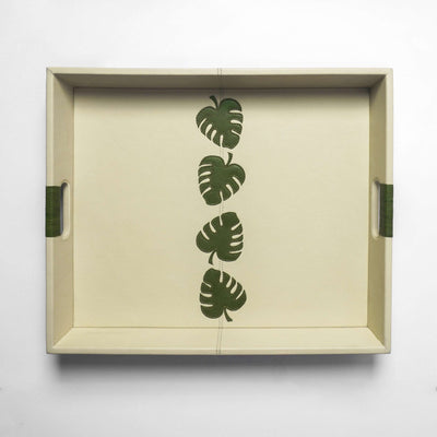 Botanical leather tray close up leaf pattern detail India - The Mage Home
