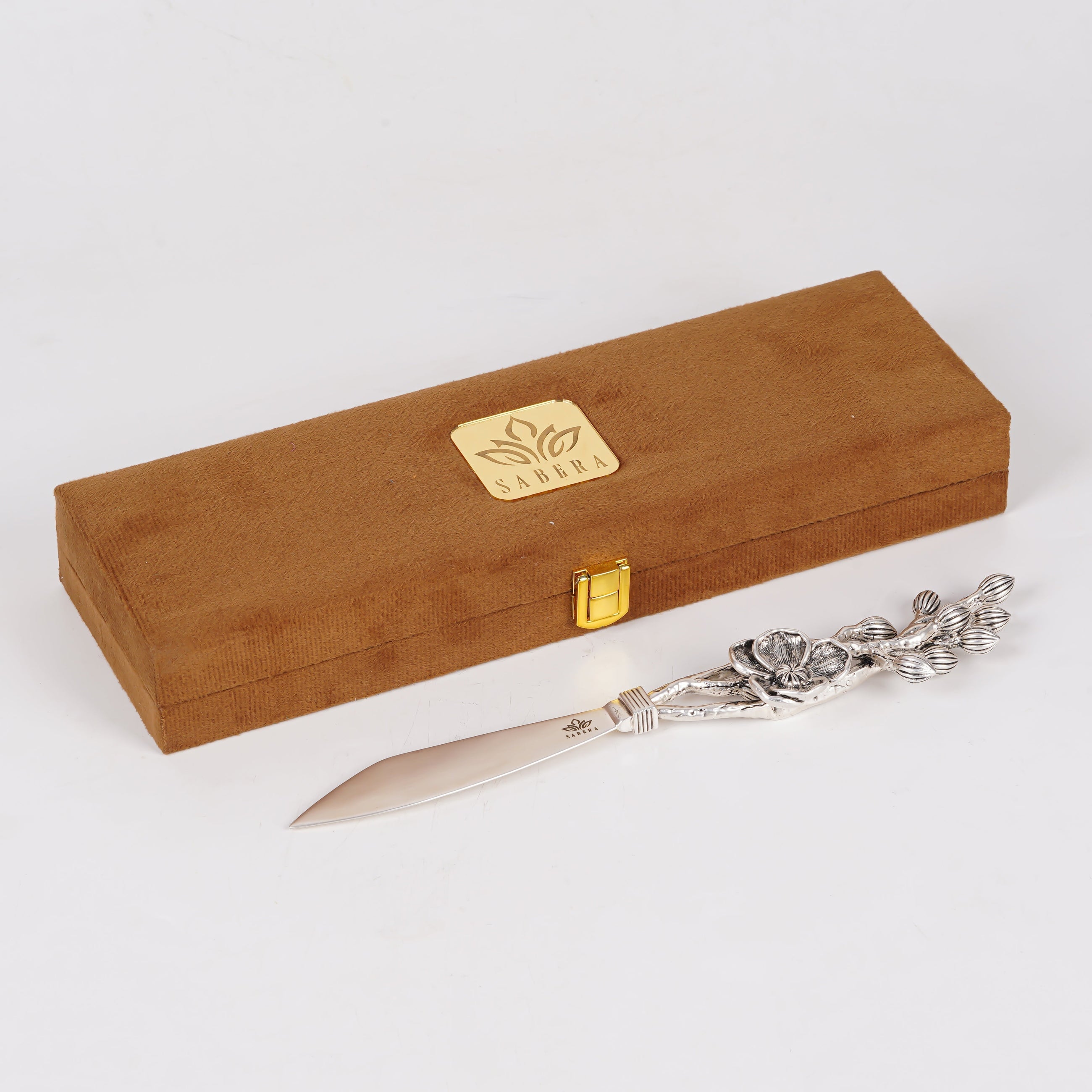 Luxury Floral Silver Cake Knife – Designer Celebration Knife with Sculpted Flower Handle