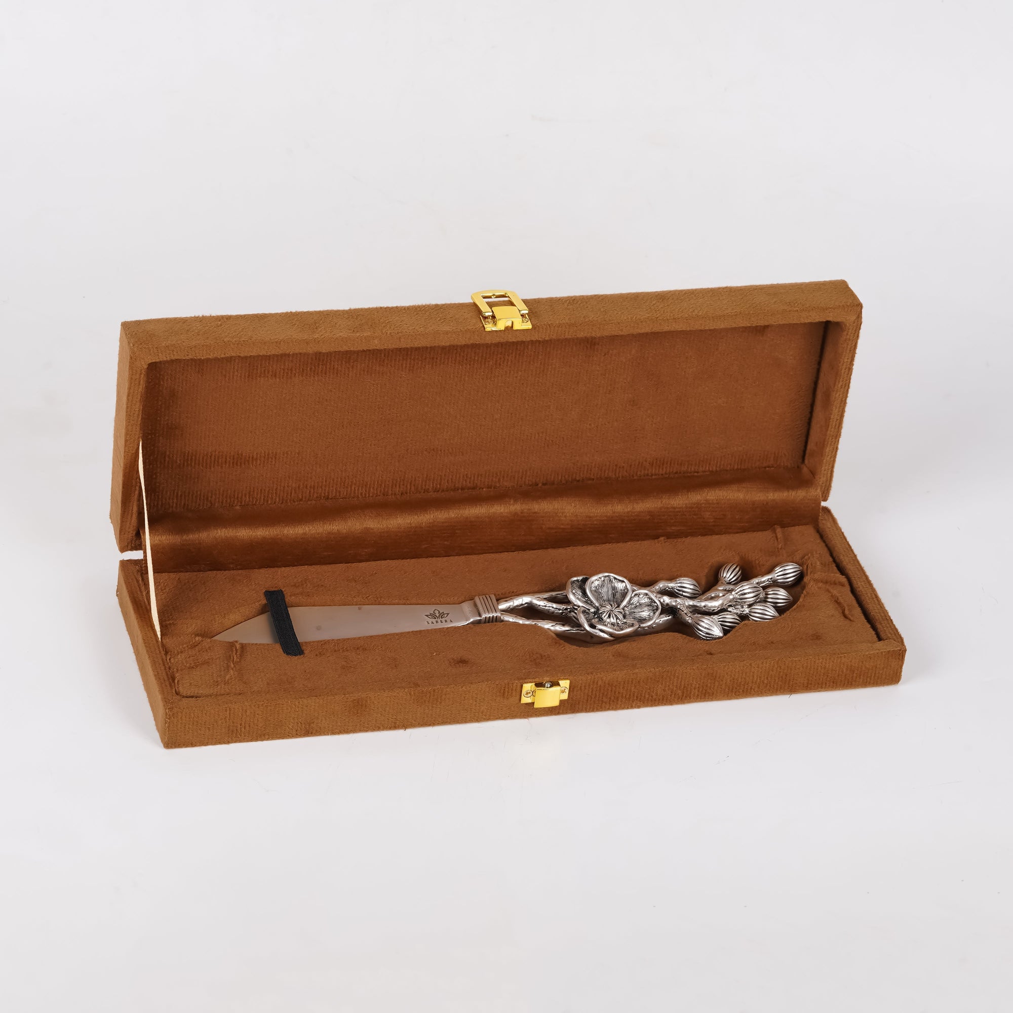 Luxury Floral Silver Cake Knife – Designer Celebration Knife with Sculpted Flower Handle