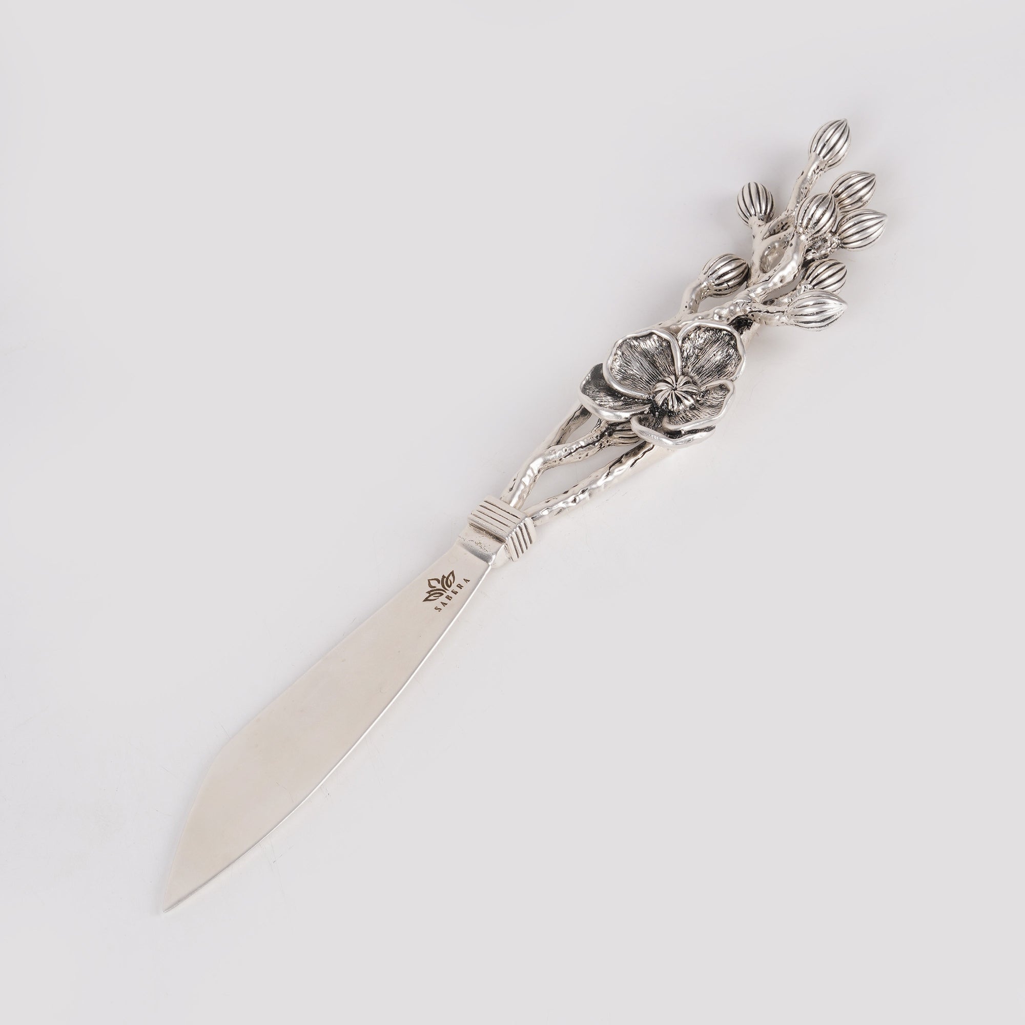 Luxury Floral Silver Cake Knife – Designer Celebration Knife with Sculpted Flower Handle
