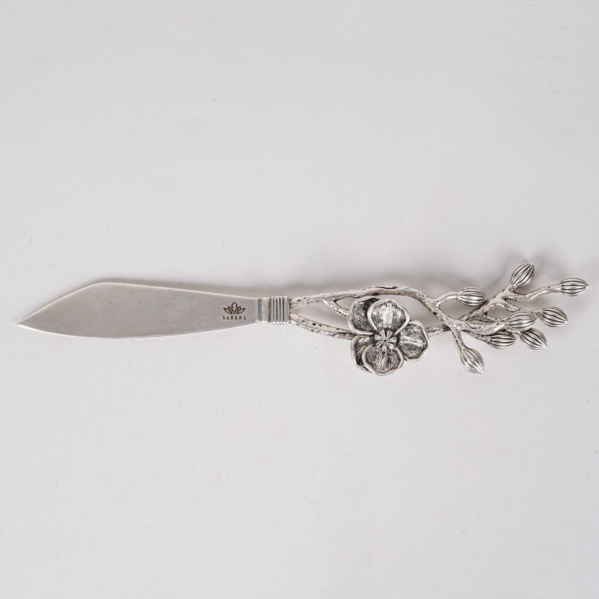 Luxury Floral Silver Cake Knife – Designer Celebration Knife with Sculpted Flower Handle