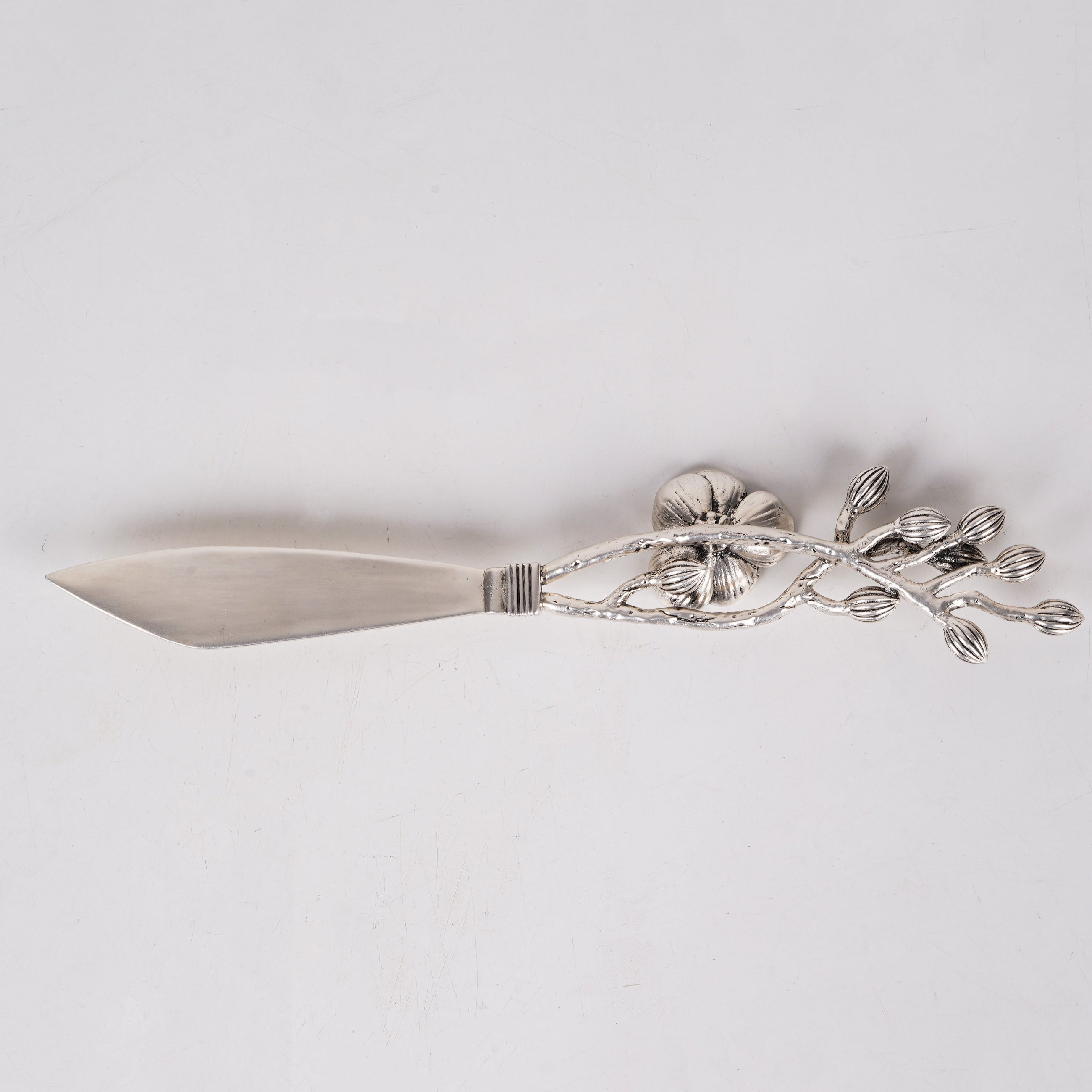 Luxury Floral Silver Cake Knife – Designer Celebration Knife with Sculpted Flower Handle