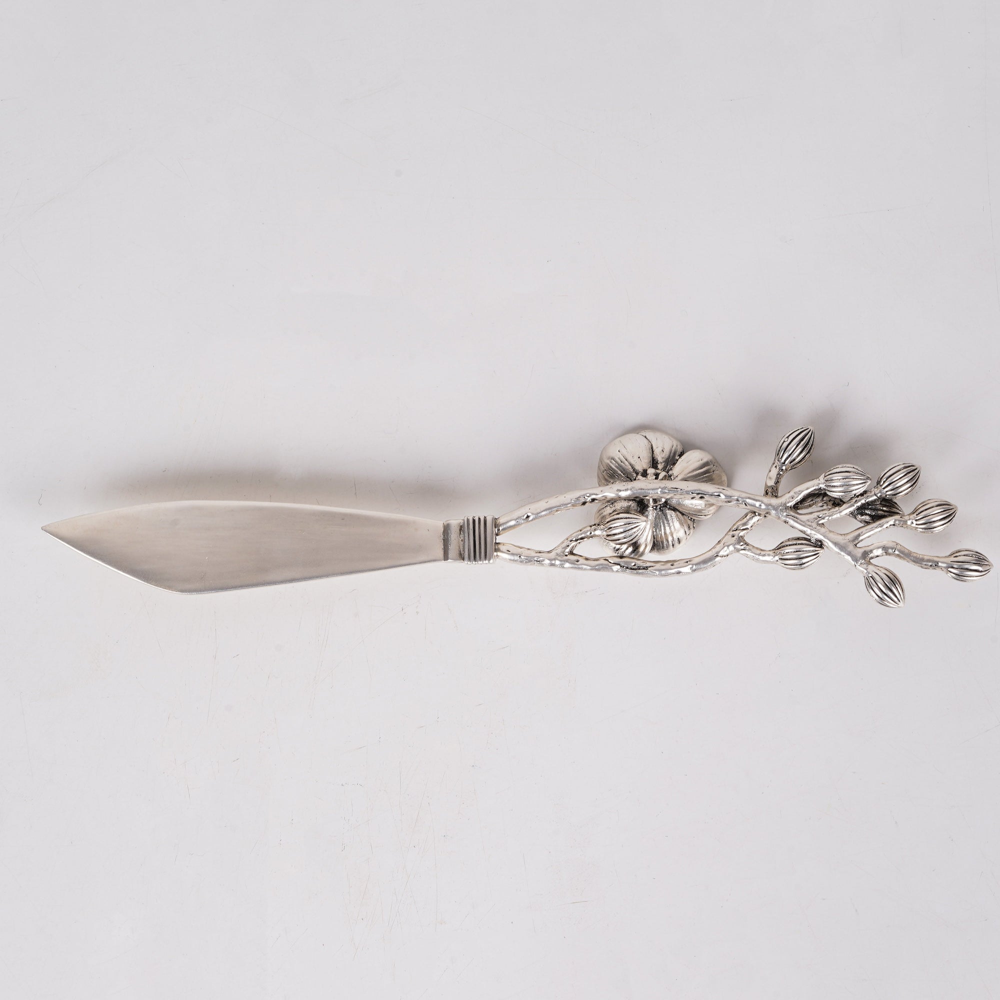 Luxury Floral Silver Cake Knife – Designer Celebration Knife with Sculpted Flower Handle