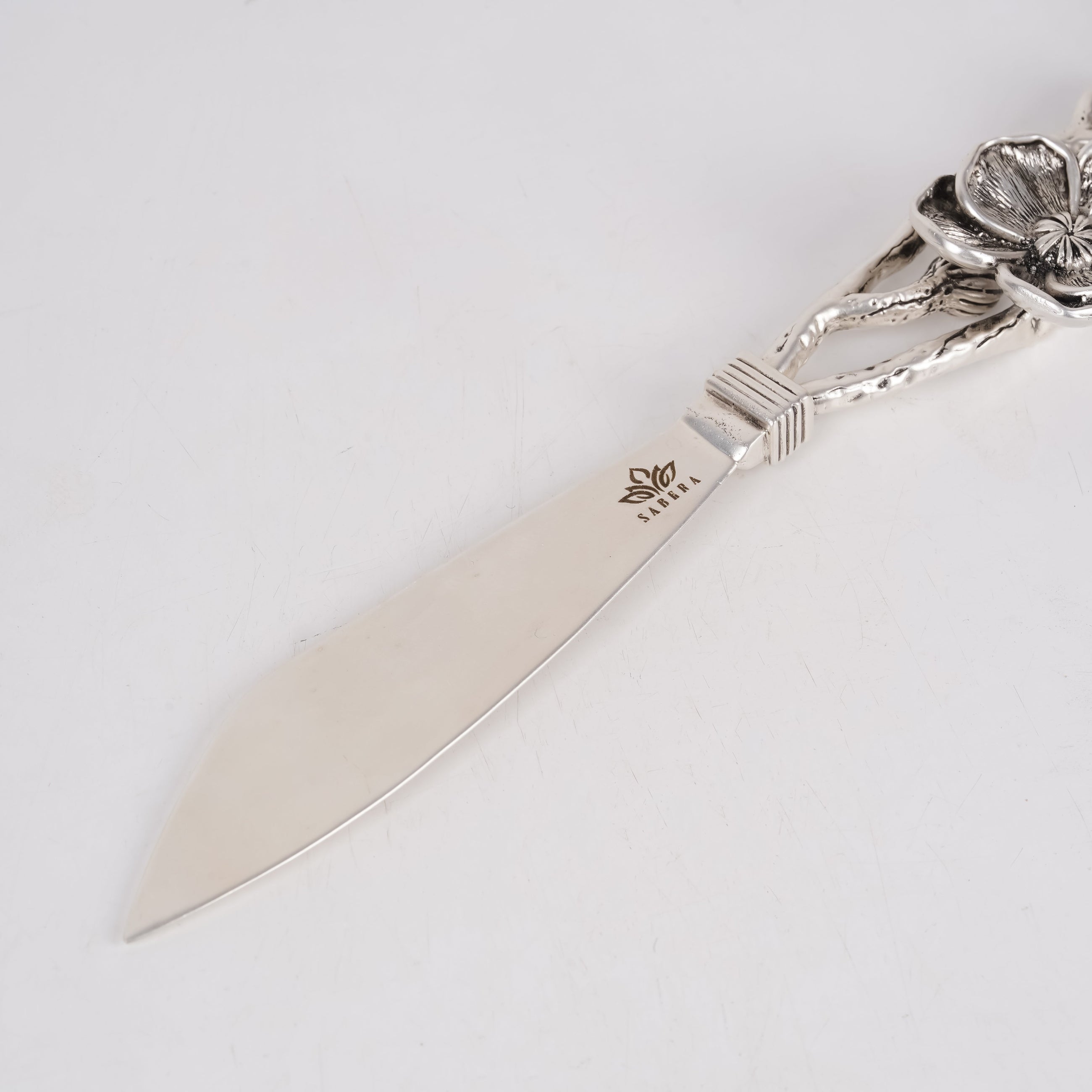 Luxury Floral Silver Cake Knife – Designer Celebration Knife with Sculpted Flower Handle