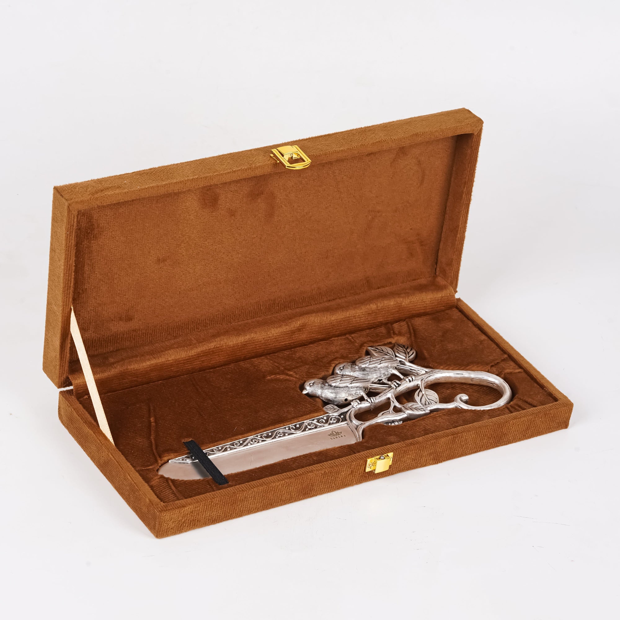 Luxury Silver Cake Knife with Twin Bird Motif – Designer Celebration Knife
