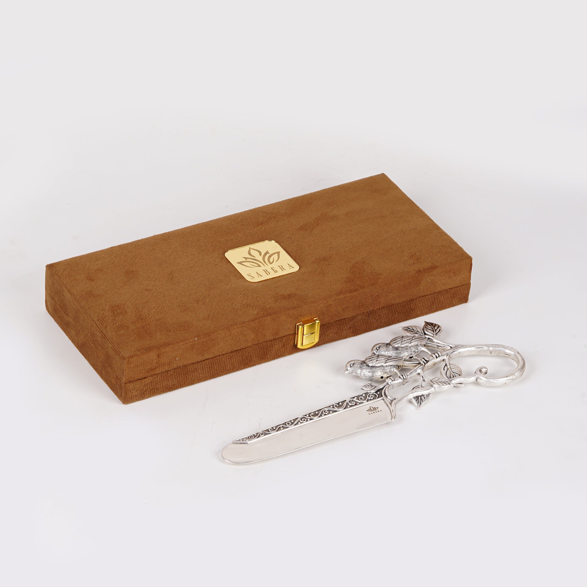 Luxury Silver Cake Knife with Twin Bird Motif – Designer Celebration Knife