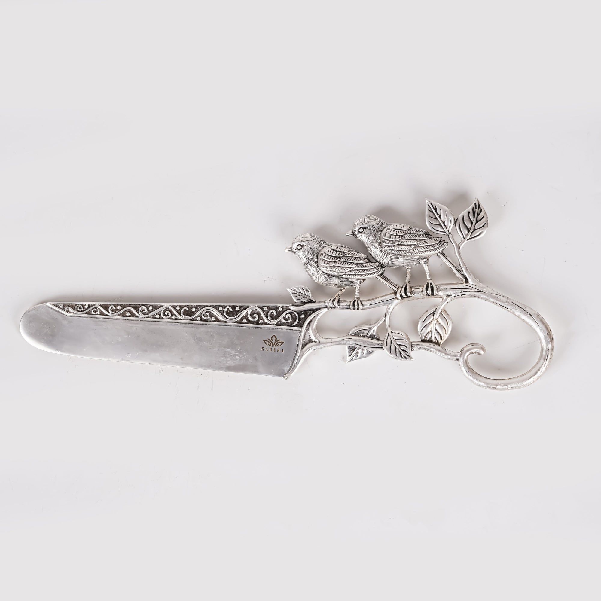 Luxury Silver Cake Knife with Twin Bird Motif – Designer Celebration Knife