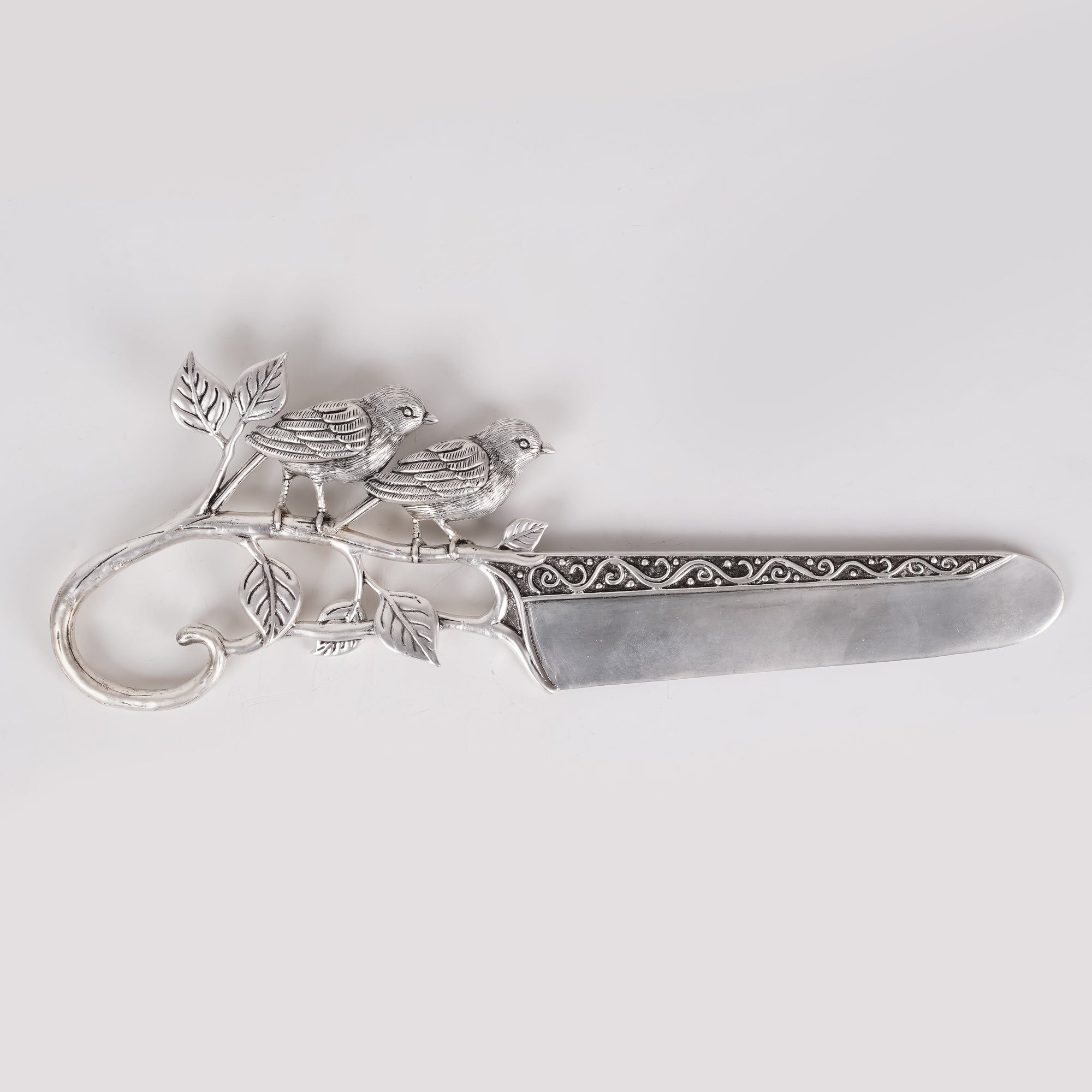 Luxury Silver Cake Knife with Twin Bird Motif – Designer Celebration Knife