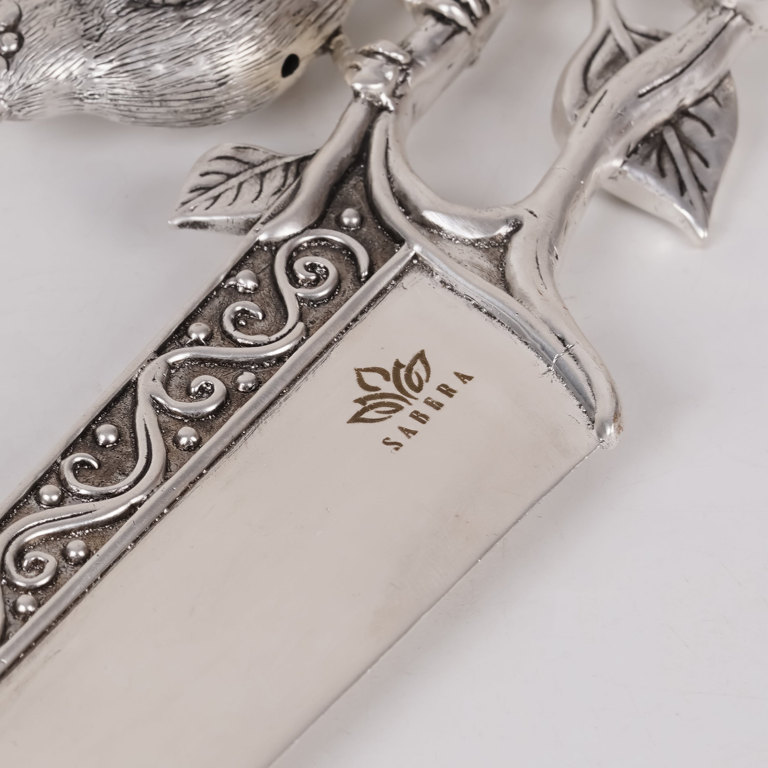 Luxury Silver Cake Knife with Twin Bird Motif – Designer Celebration Knife