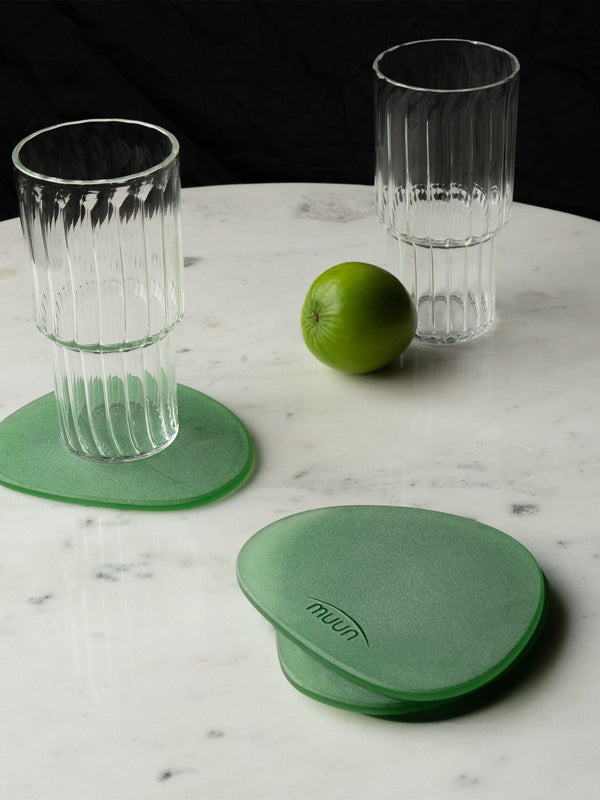 Green Frosted Glass Coasters Set of 4