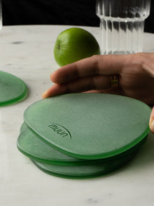 Green Frosted Glass Coasters Set of 4