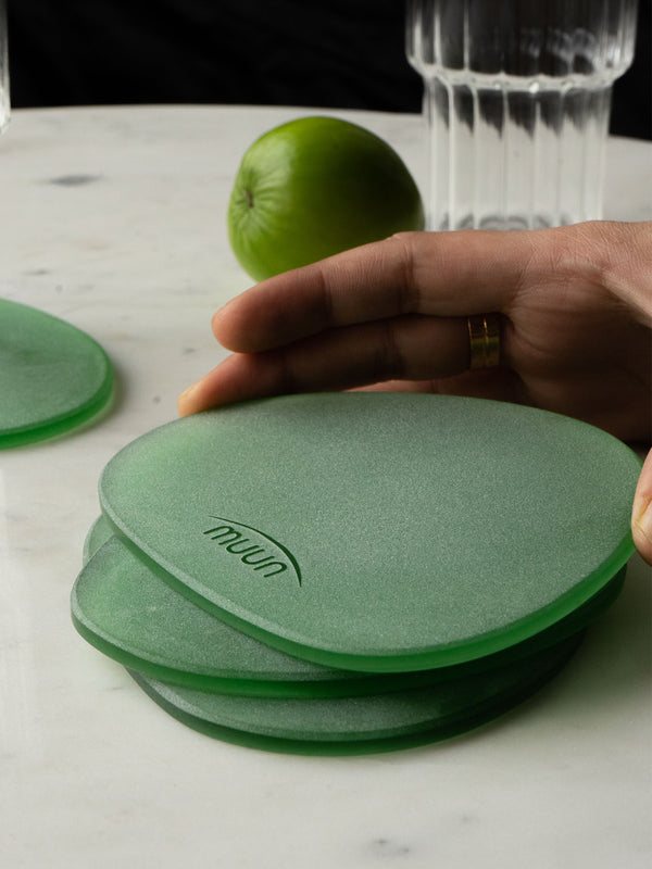 Green Frosted Glass Coasters Set of 4