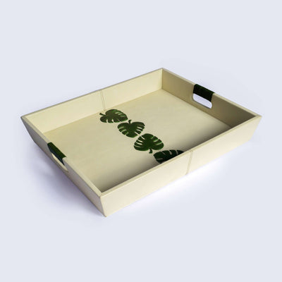 Botanical leather tray top view India - The Mage Home
