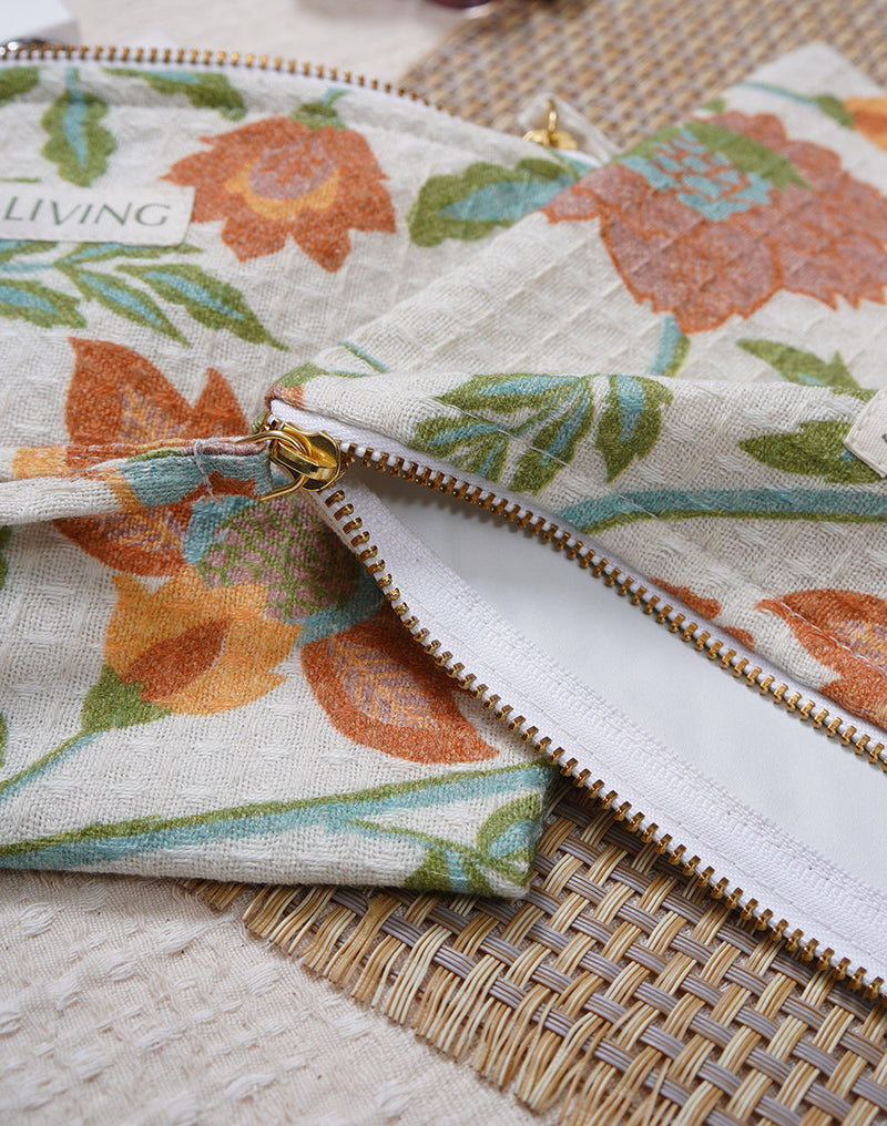 Floral Waffle Pouch With PVC Lining