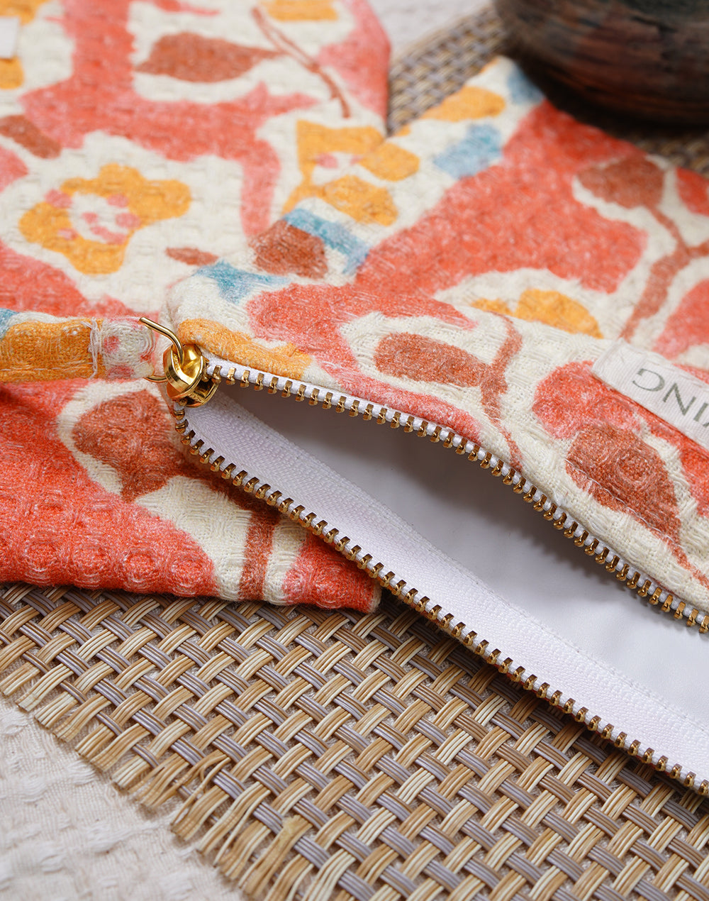 Flower Charm Waffle Pouch With PVC Lining