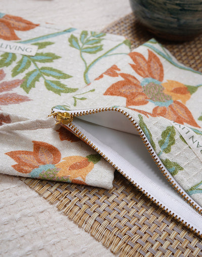 Floral Waffle Pouch With PVC Lining