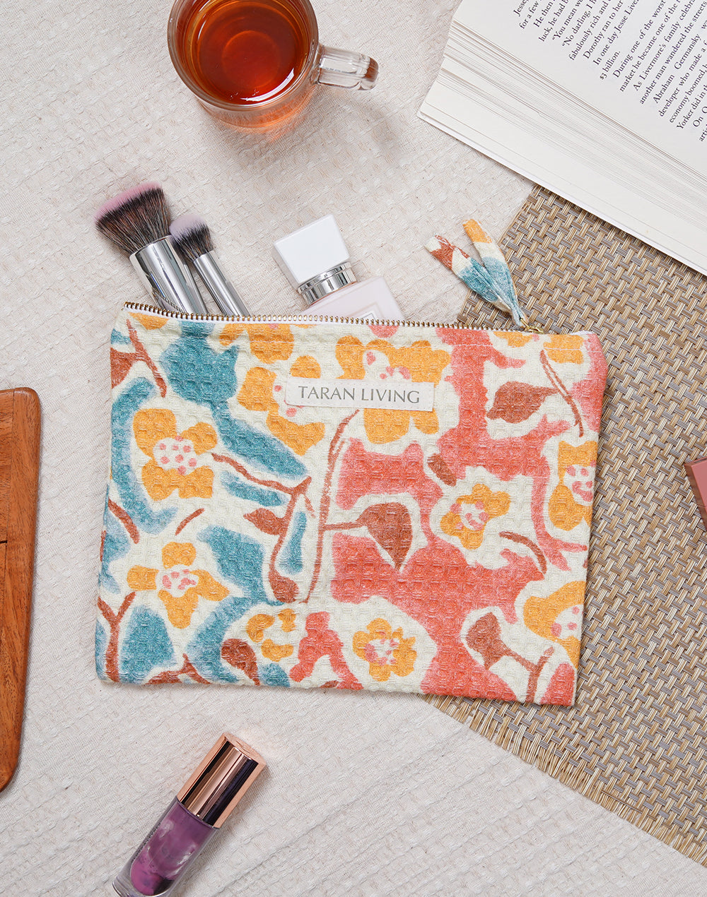 Flower Charm Waffle Pouch With PVC Lining