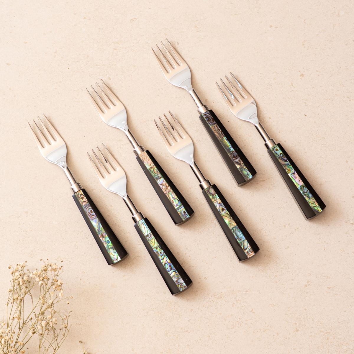 Cutlery | All Purpose Forks Set of 6 - Semi Precious Abalone Shell