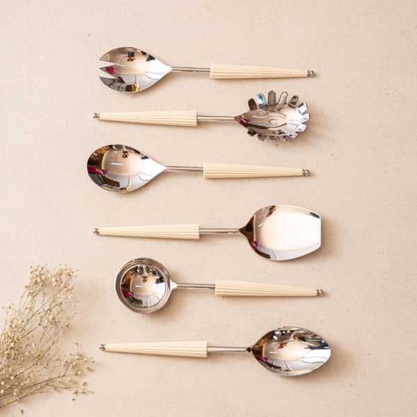 Serving Spoons Set of 6 - Ivory Umbrella