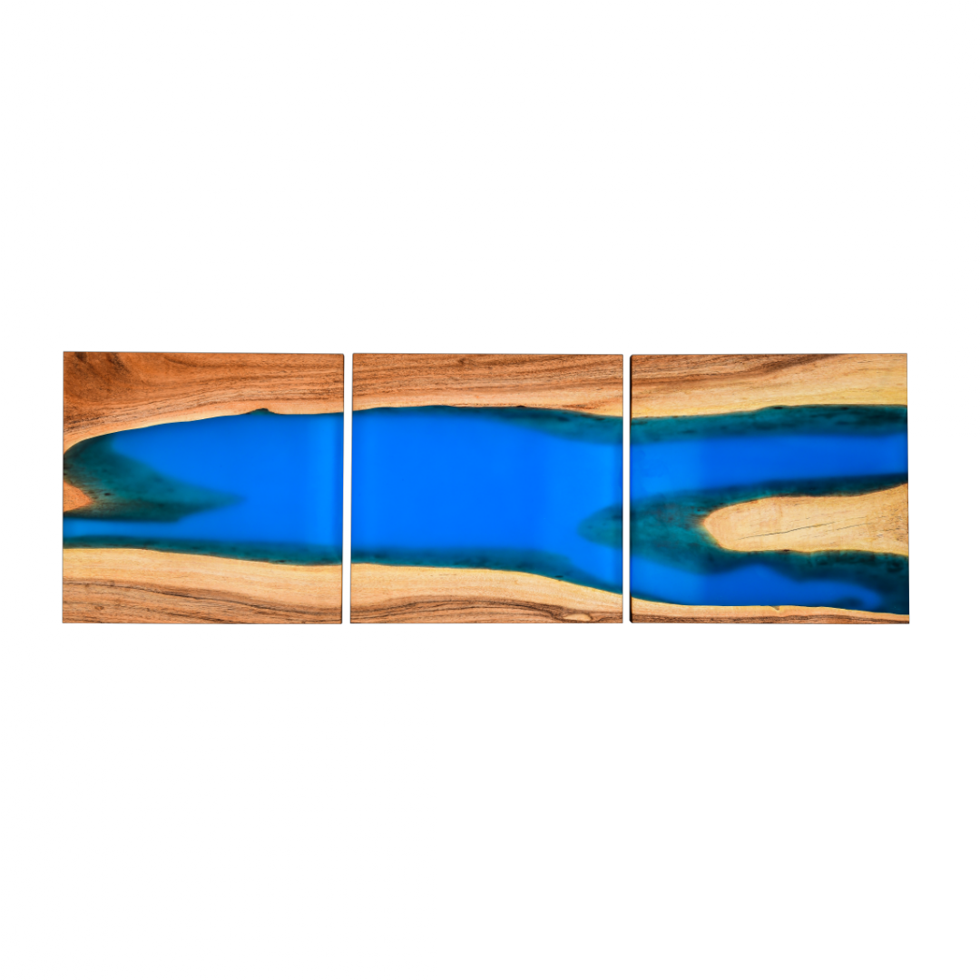Handcrafted Acacia Wood Wall Panel with Ultramarine Blue Resin Accent (40 cm x 40 cm)