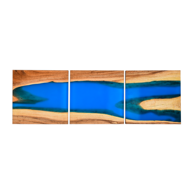 Handcrafted Acacia Wood Wall Panel with Ultramarine Blue Resin Accent (40 cm x 40 cm)