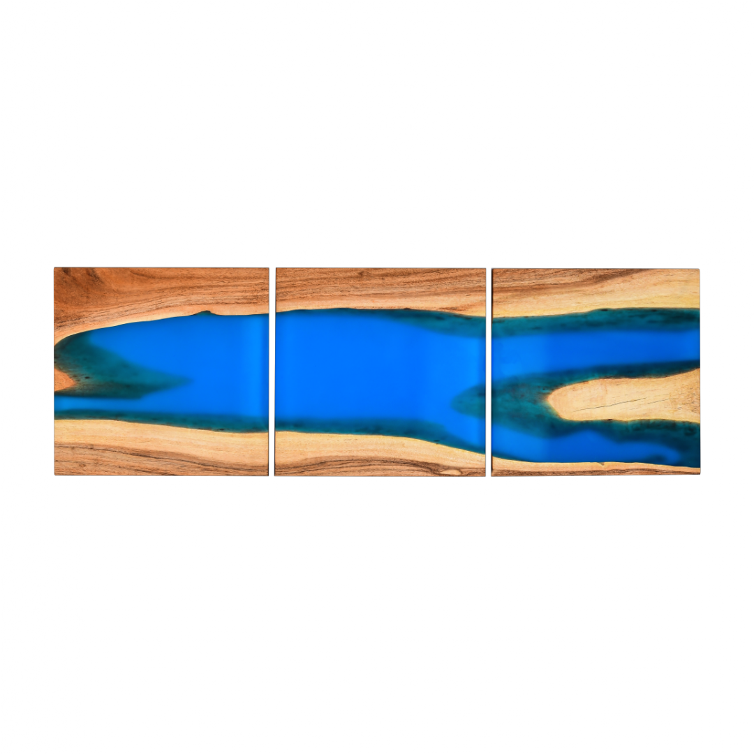 Handcrafted Acacia Wood Wall Panel with Ultramarine Blue Resin Accent (40 cm x 40 cm)