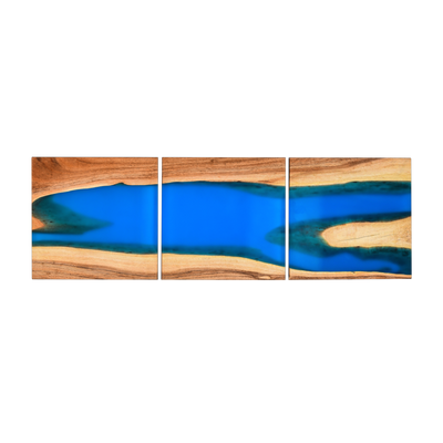 Handcrafted Acacia Wood Wall Panel with Ultramarine Blue Resin Accent (40 cm x 40 cm)