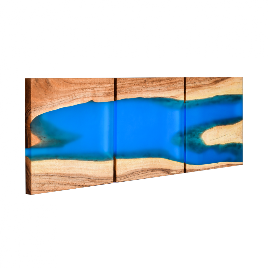 Handcrafted Acacia Wood Wall Panel with Ultramarine Blue Resin Accent (40 cm x 40 cm)