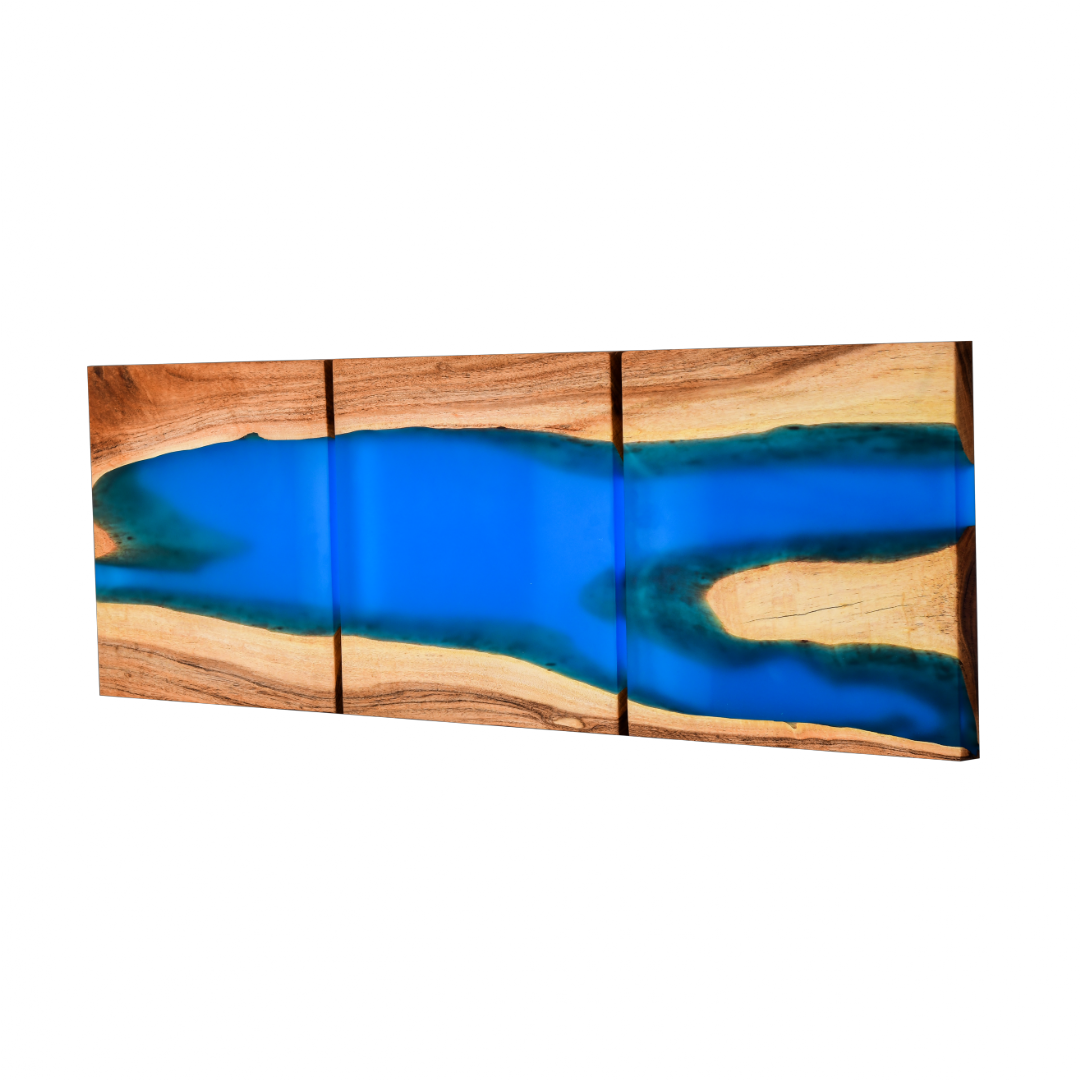 Handcrafted Acacia Wood Wall Panel with Ultramarine Blue Resin Accent (40 cm x 40 cm)