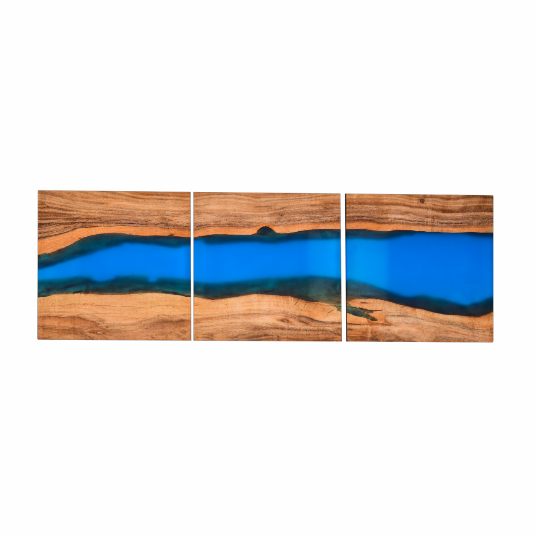 Handcrafted Acacia Wood Wall Panel with Ultramarine Blue Resin Accent (40 cm x 40 cm)