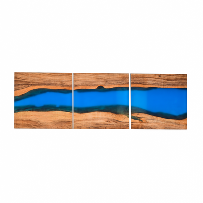Handcrafted Acacia Wood Wall Panel with Ultramarine Blue Resin Accent (40 cm x 40 cm)