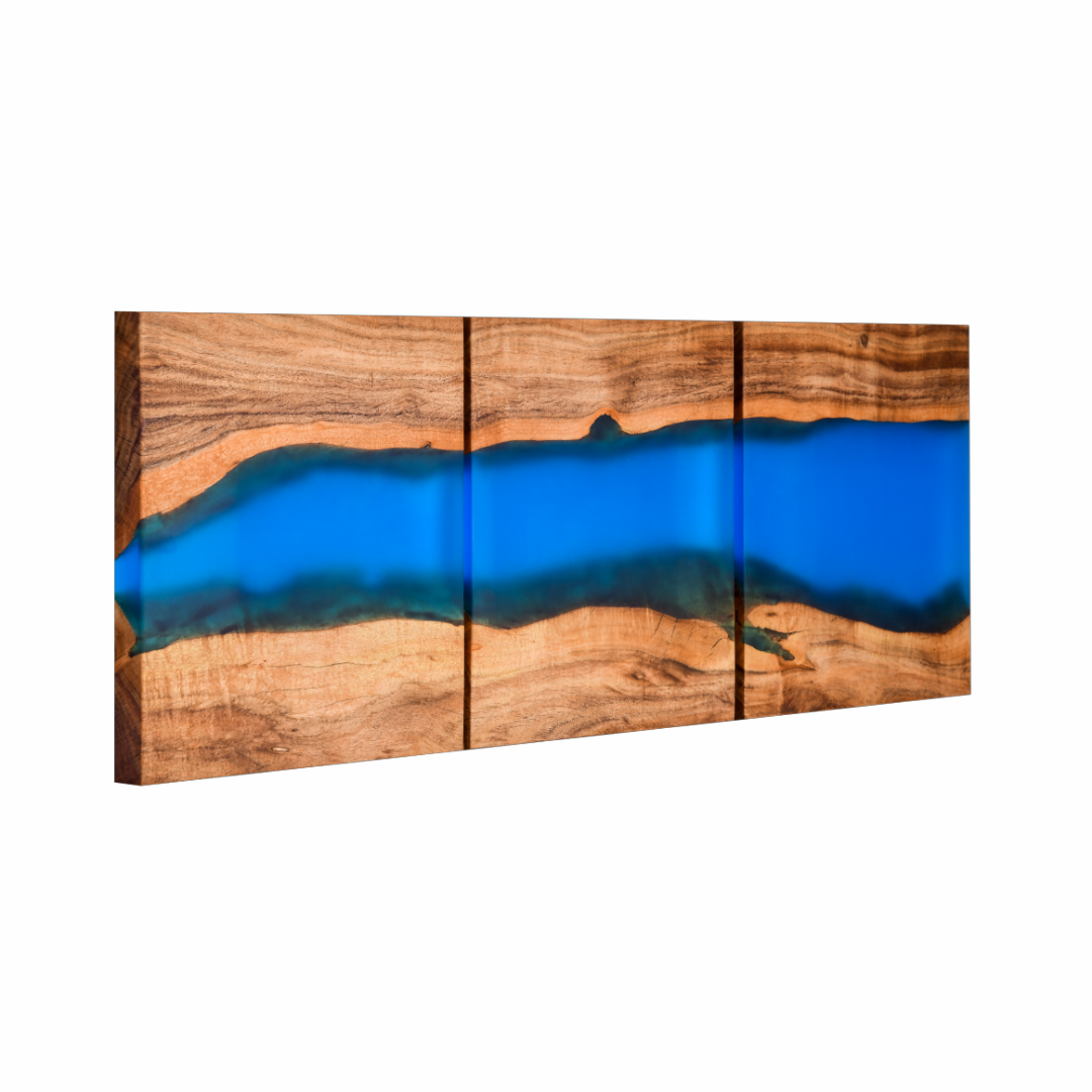 Handcrafted Acacia Wood Wall Panel with Ultramarine Blue Resin Accent (40 cm x 40 cm)