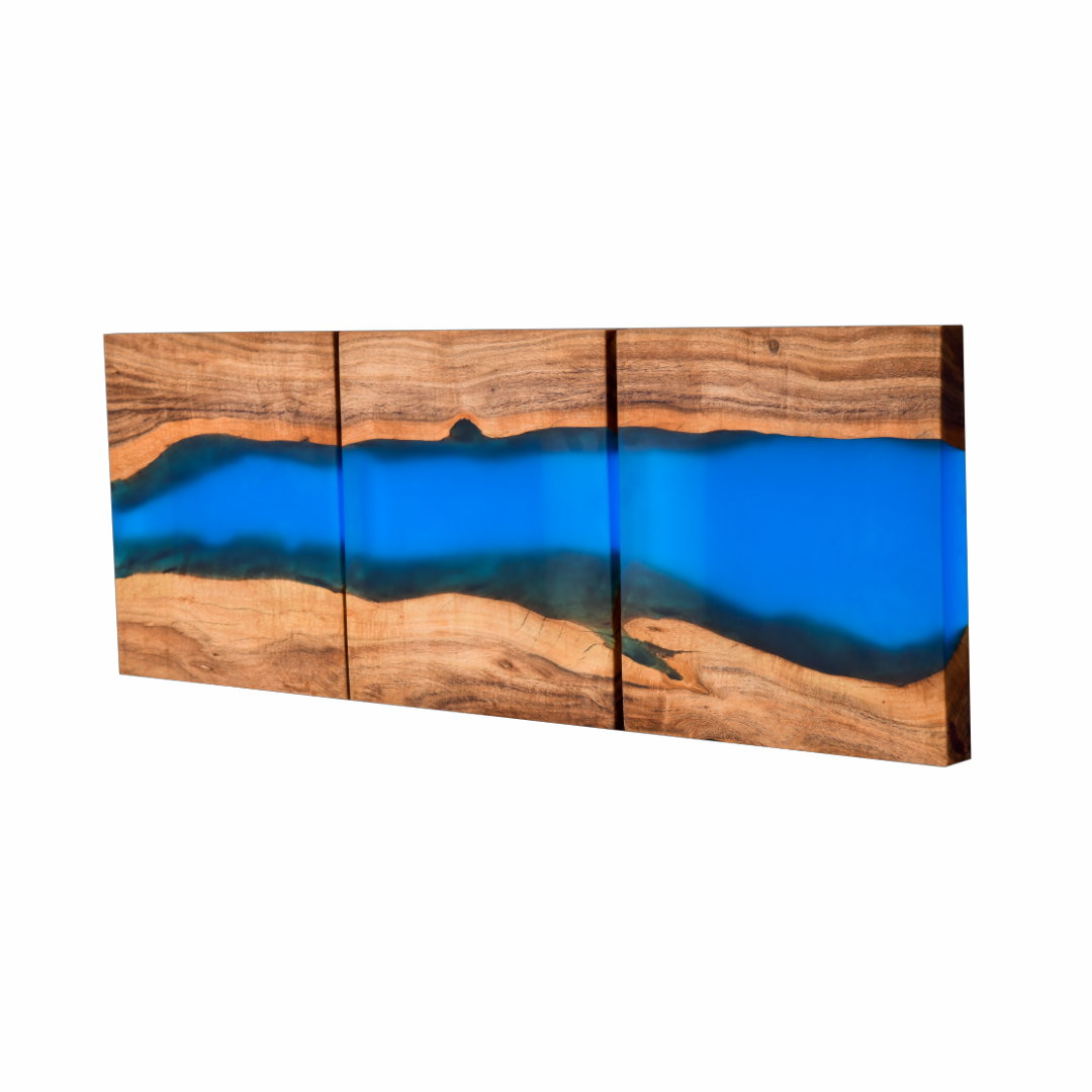 Handcrafted Acacia Wood Wall Panel with Ultramarine Blue Resin Accent (40 cm x 40 cm)