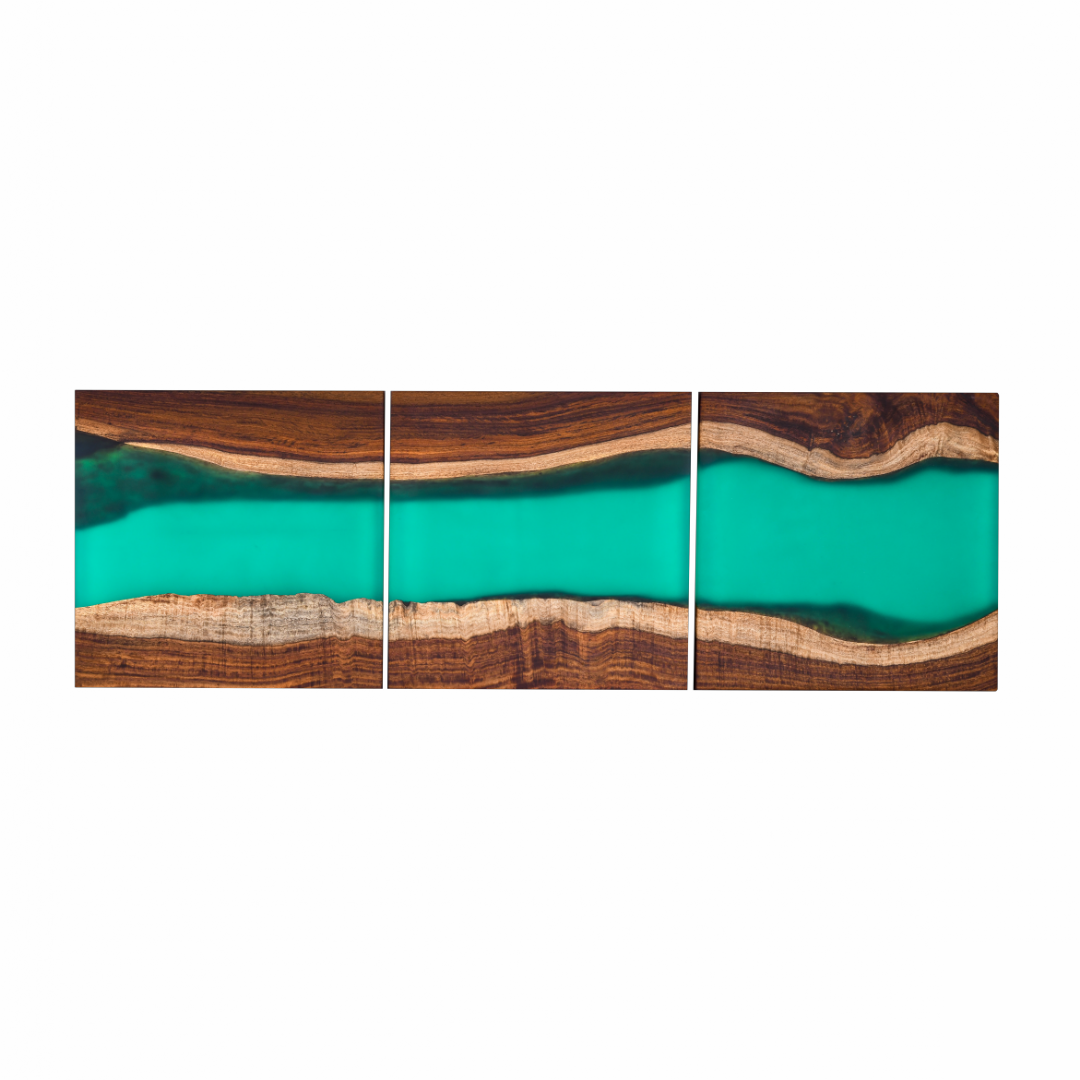 Handcrafted Acacia Wood Wall Panel with Translucent Green Resin Accent (40 cm x 40 cm)
