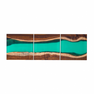 Handcrafted Acacia Wood Wall Panel with Translucent Green Resin Accent (40 cm x 40 cm)